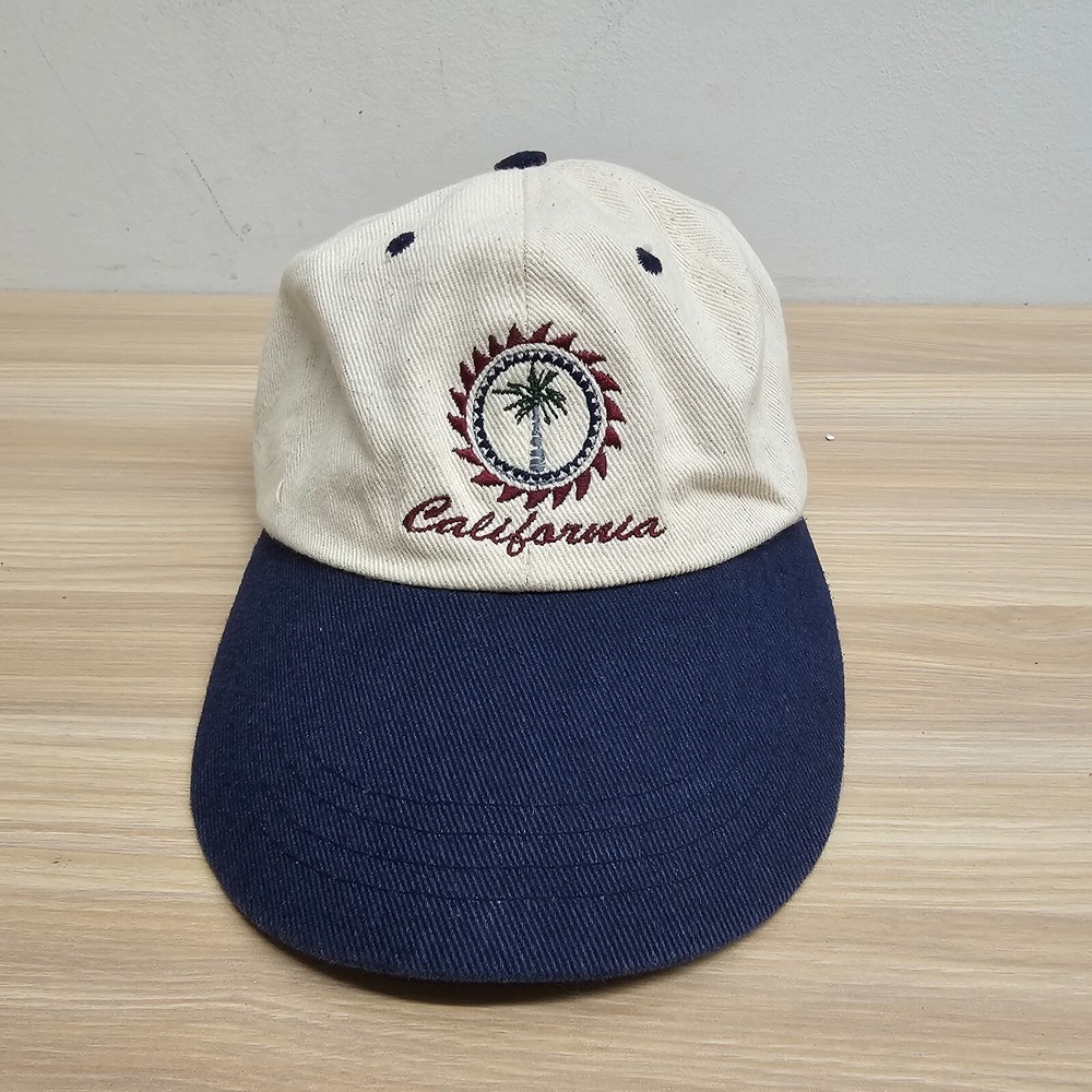 VTG California Palm Tree Cap Men Navy Cream Coastal Travel Ski Country Imports